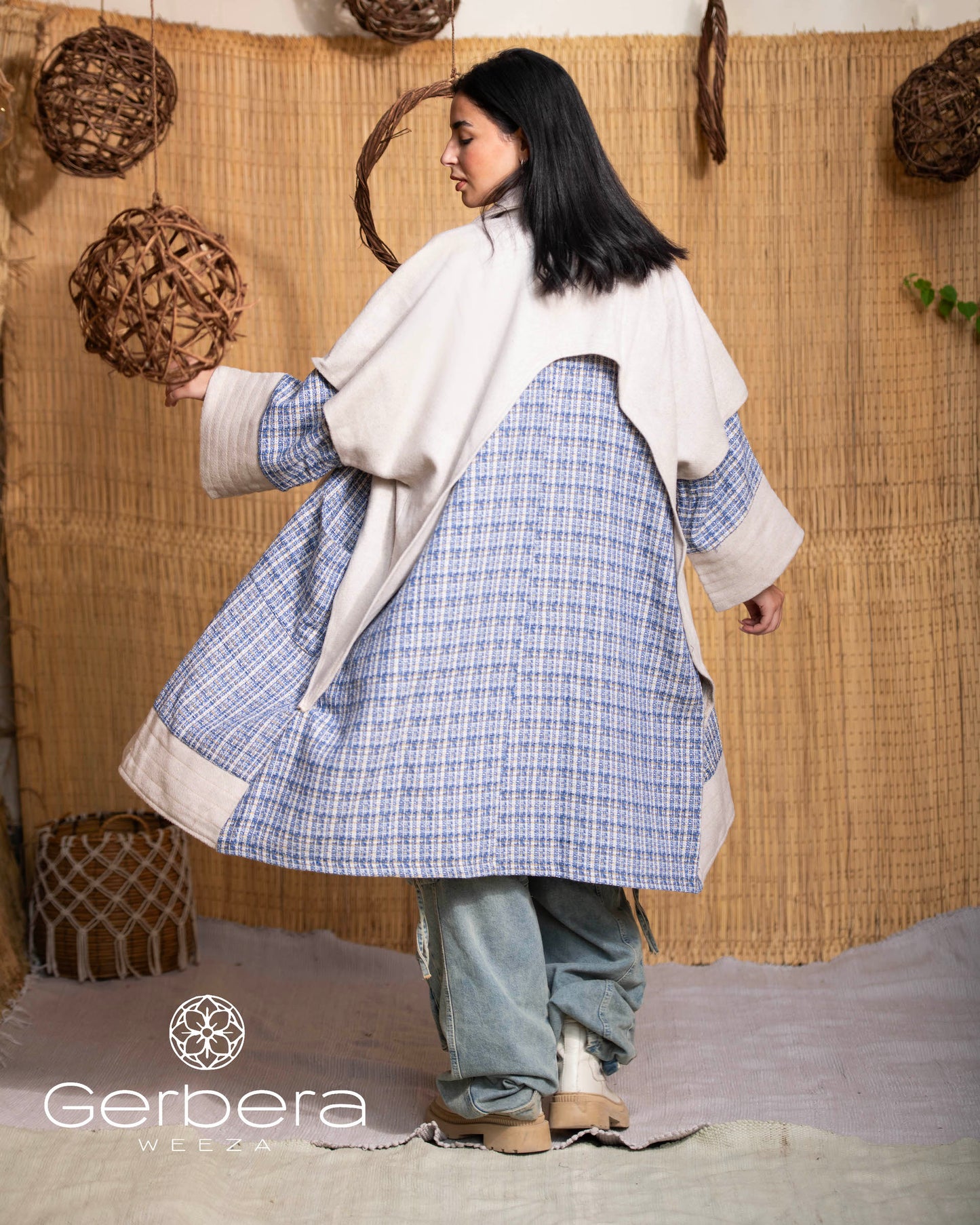 Wool Blend Coat with Tweed Details