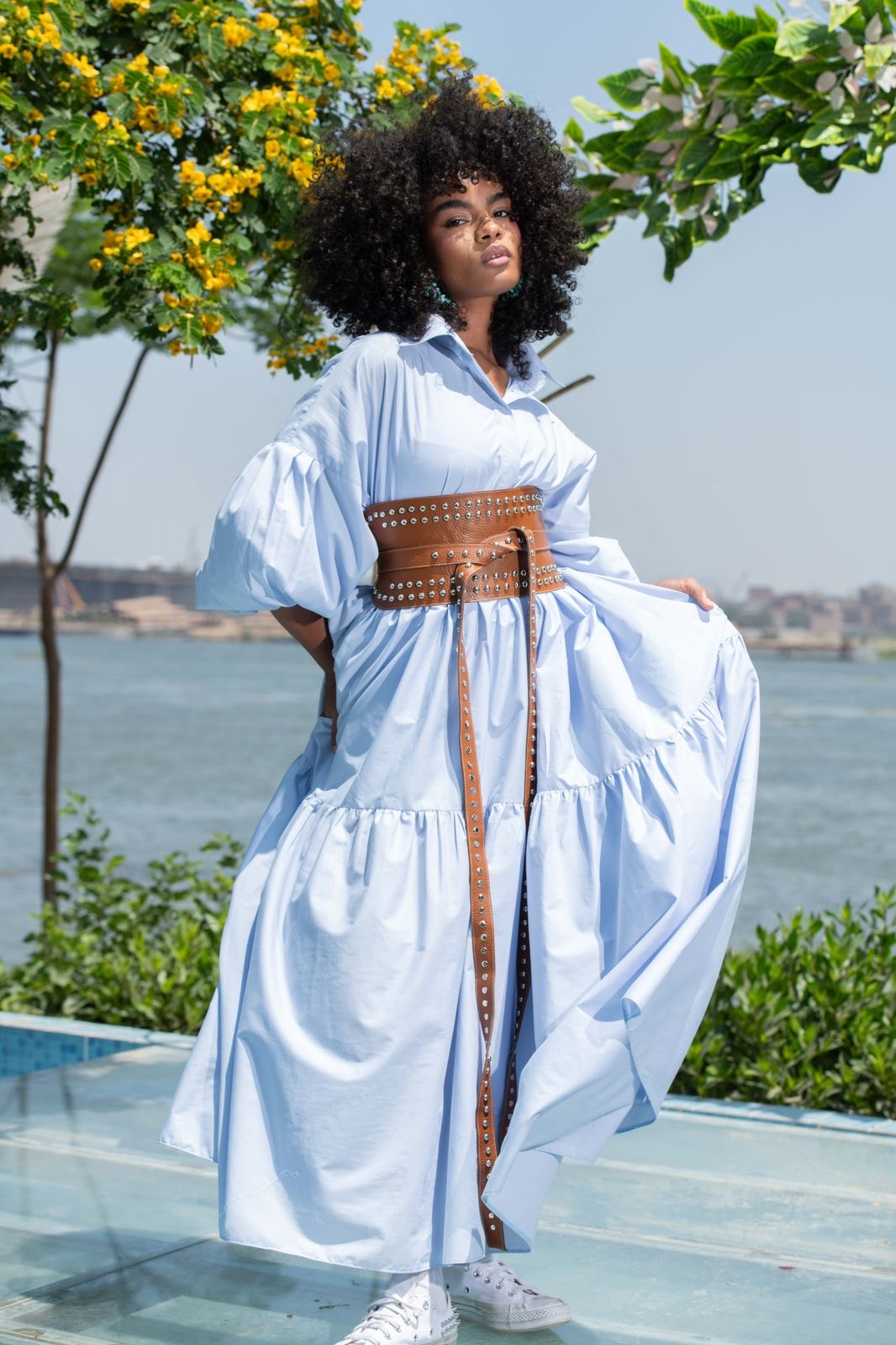 Belted Muse Dress – Baby Blue with Havan Belt