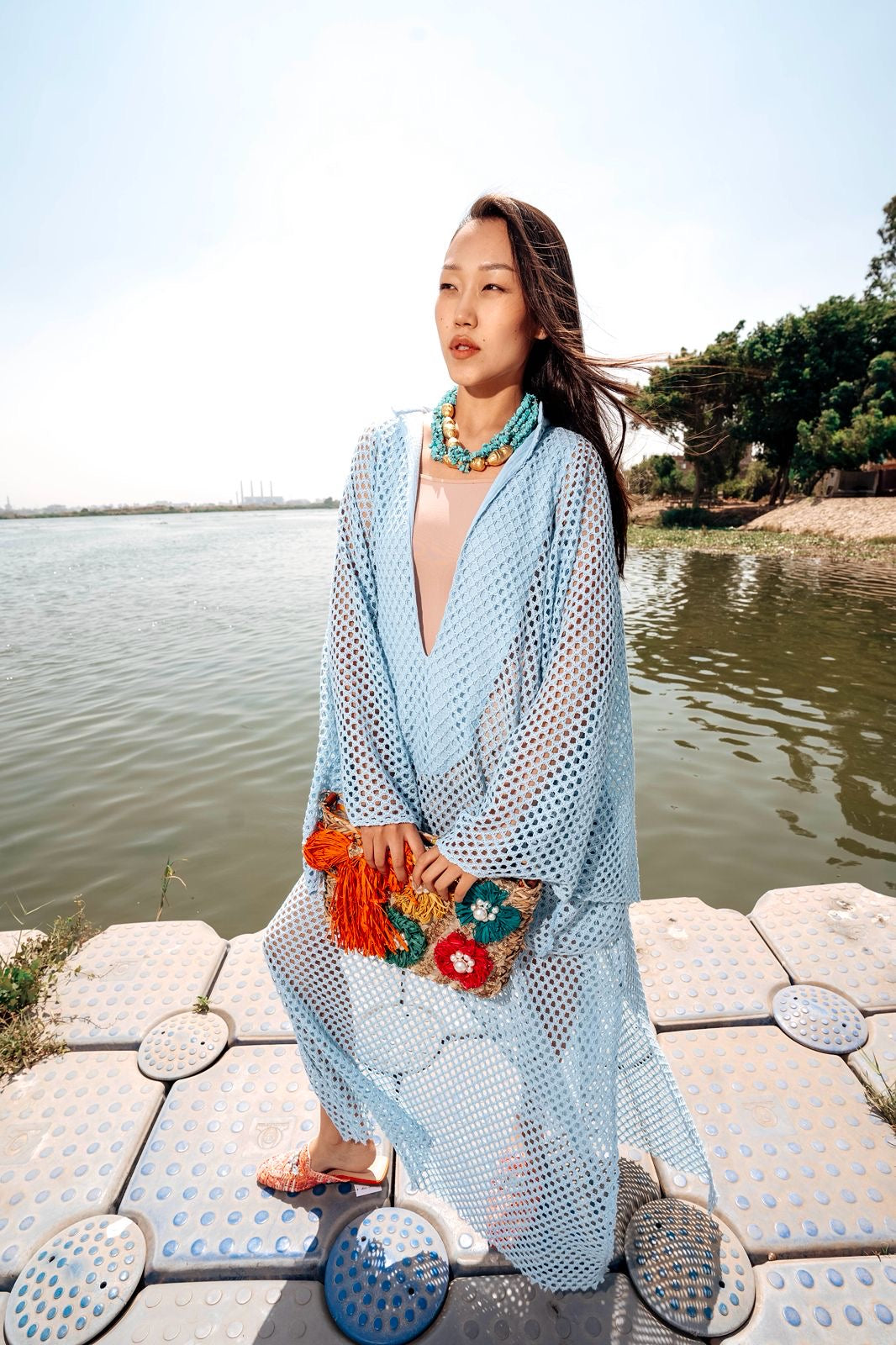 Baby Blue Remal Crochet Cover-Up Dress