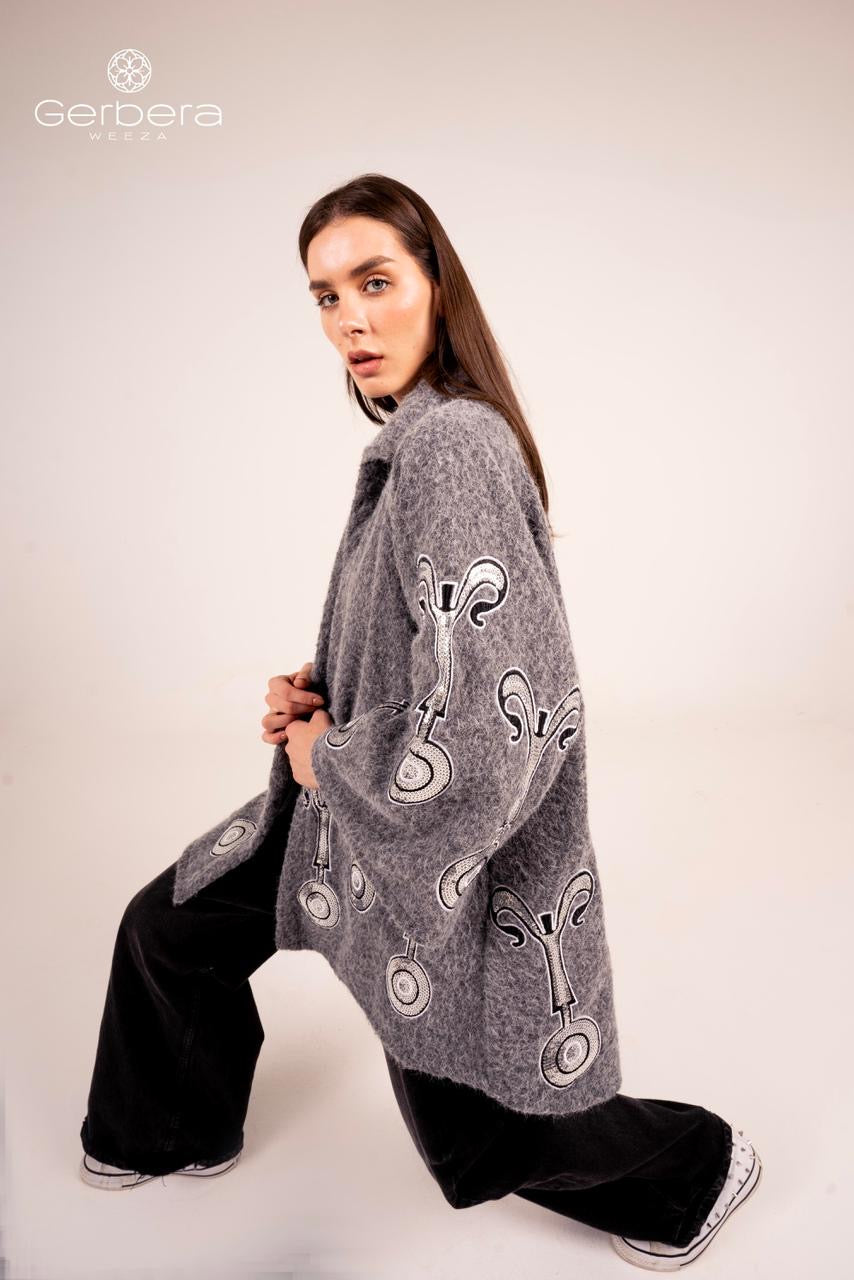 Grey Embroidered Wool Jacket