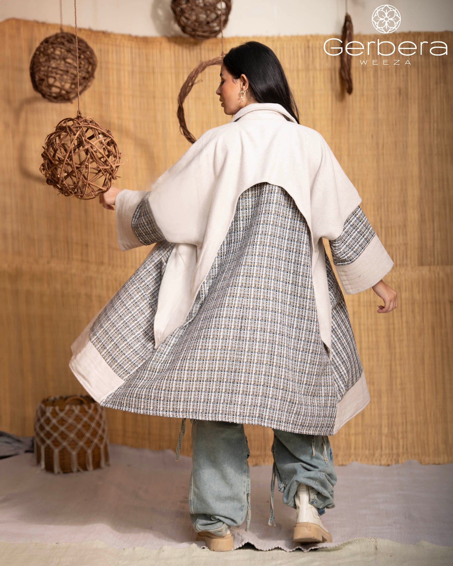 Wool Blend Coat with Tweed Details