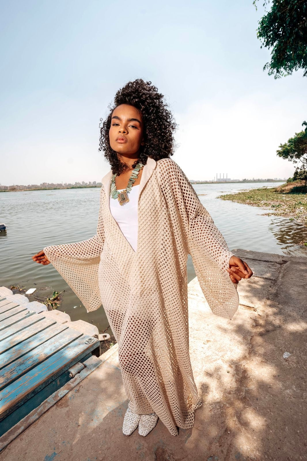 Remal Beige Crochet Cover-Up Dress