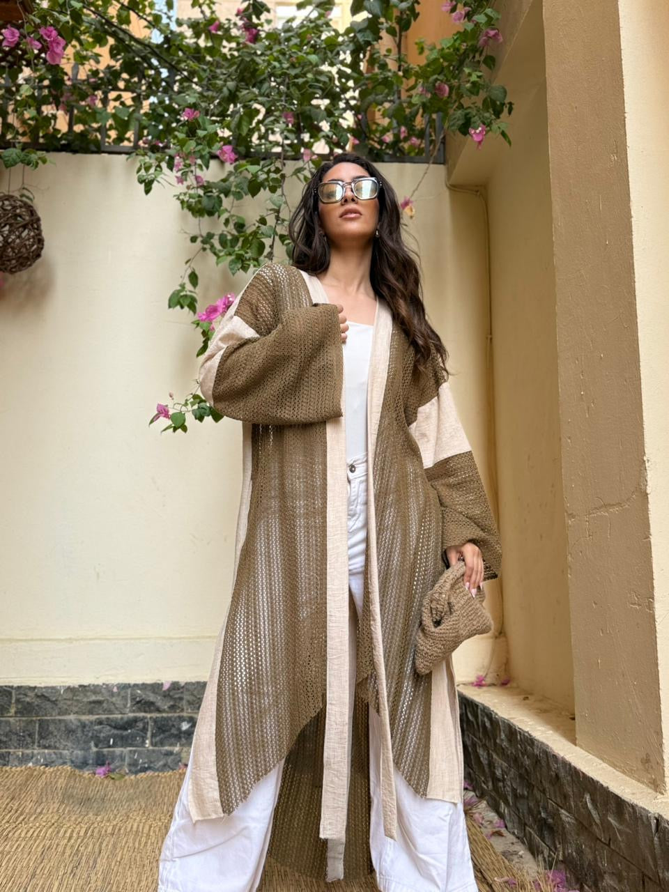 "Solina Linen Crochet Cardigan