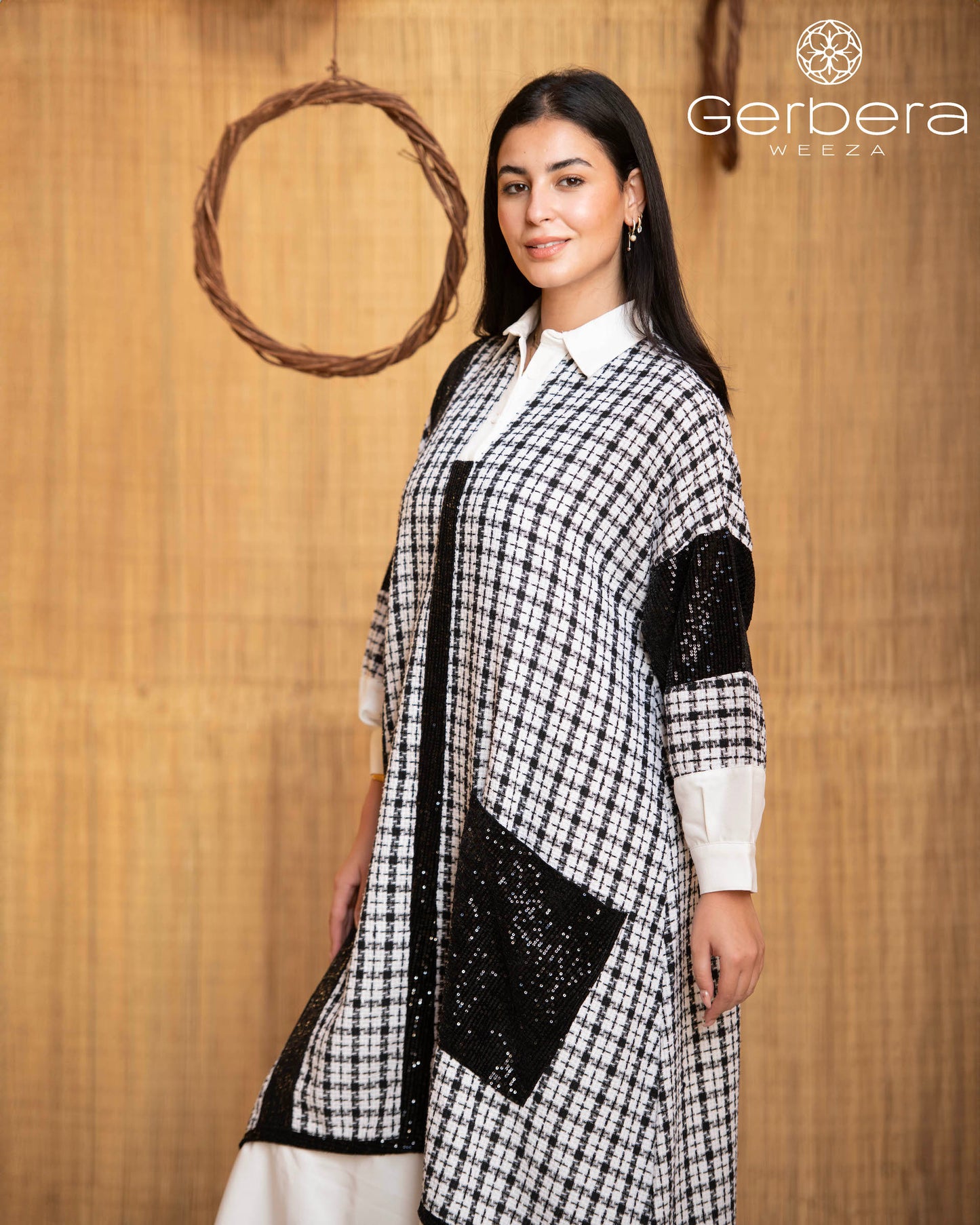 Checkered Dress with Velvet Sequins