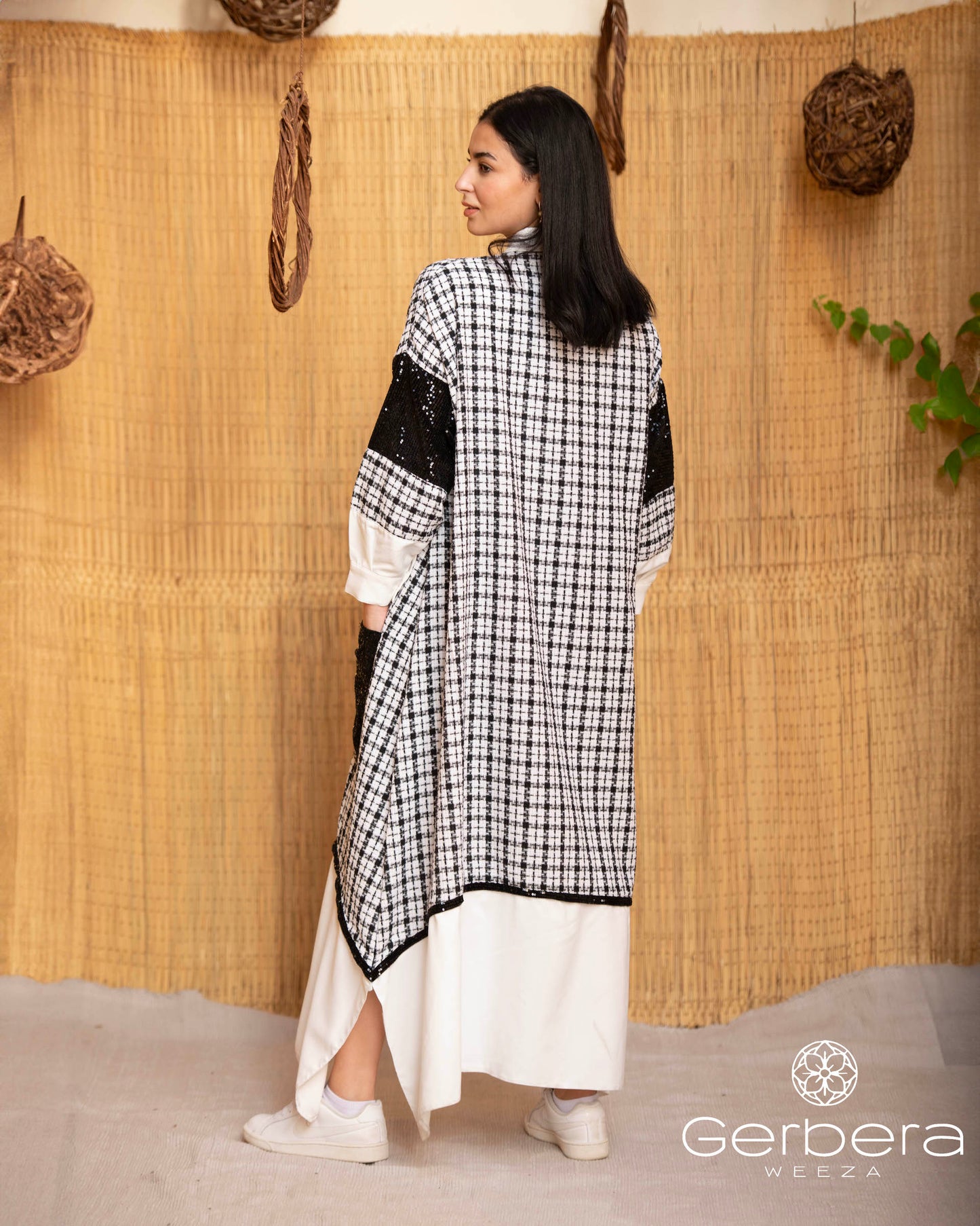 Checkered Dress with Velvet Sequins