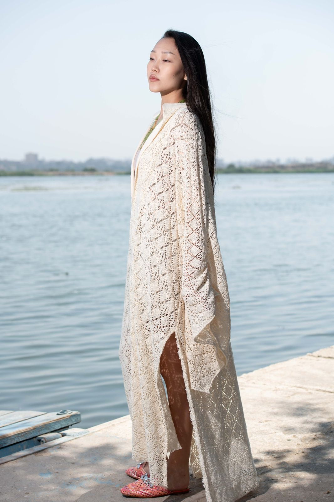 Lamira Off-White Cotton Crochet Cover-Up Dress