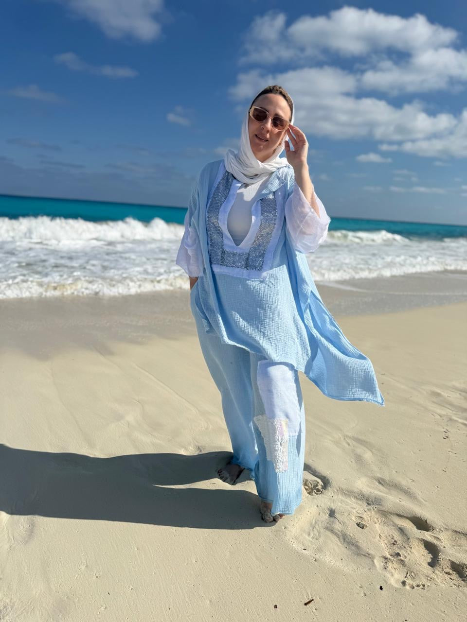Baby blue linen suit