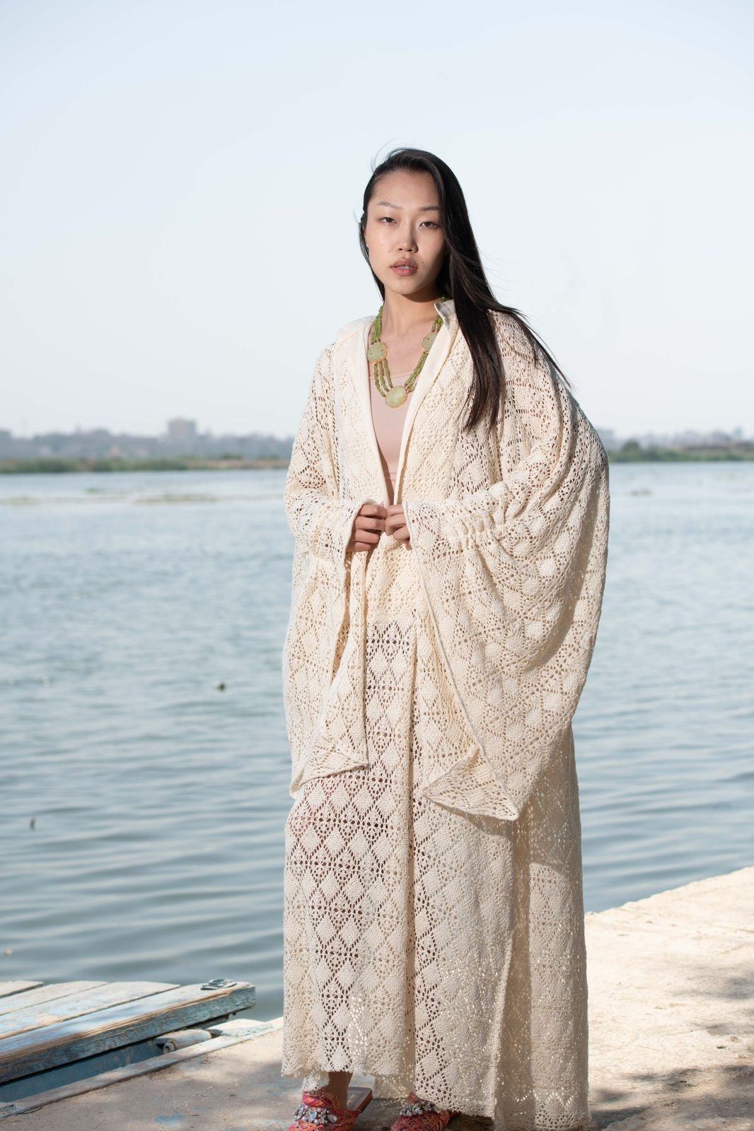 Lamira Off-White Cotton Crochet Cover-Up Dress
