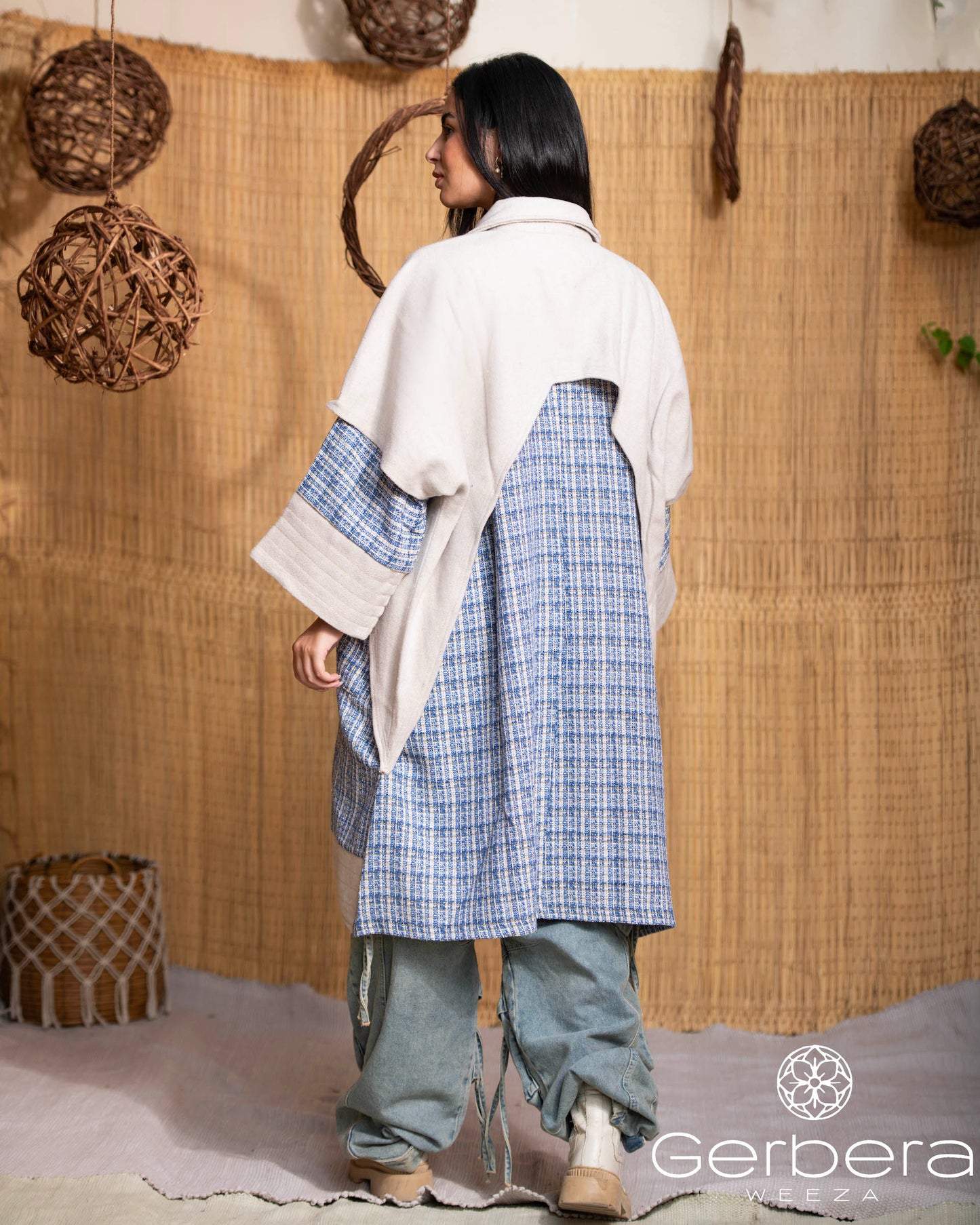 Wool Blend Coat with Tweed Details