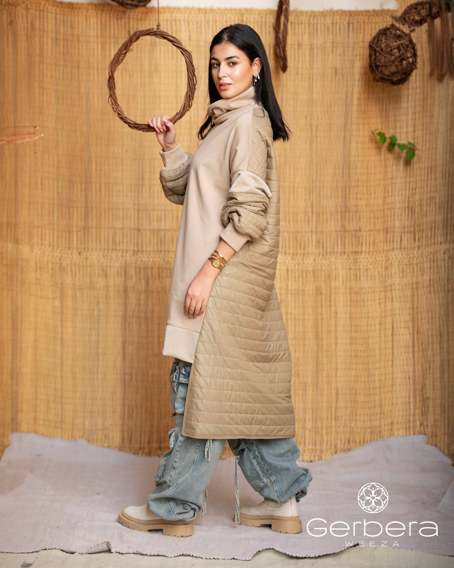 Quilted Cotton Sweatshirt Waterproof and Fur Lining
