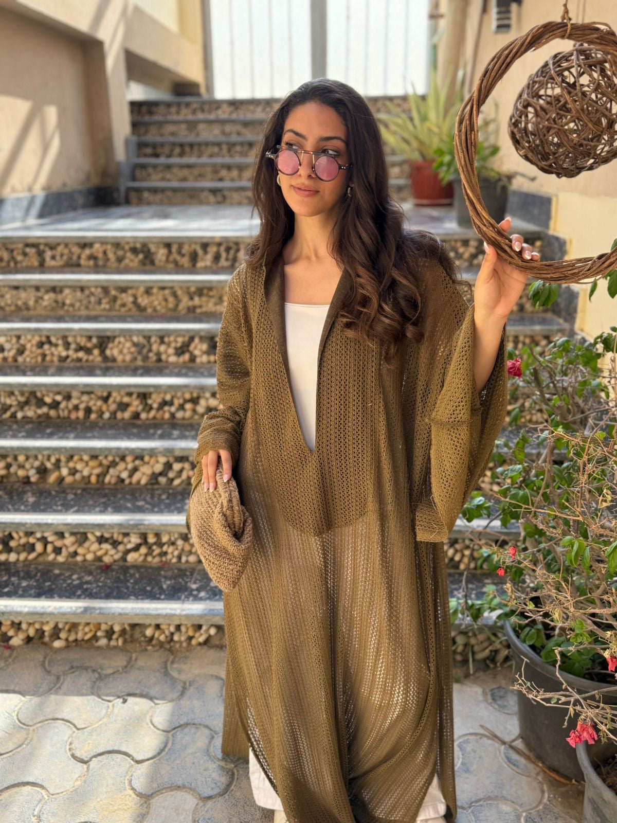 Remal Crochet Coverup Dress – Olive Brown