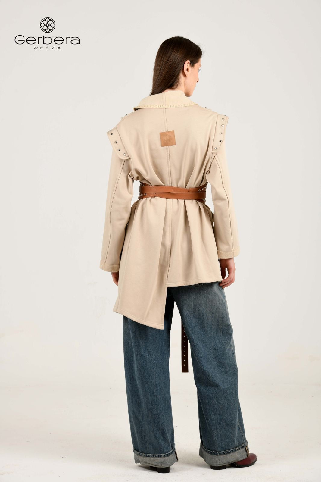 Beige Belted Padded Cotton Jacket