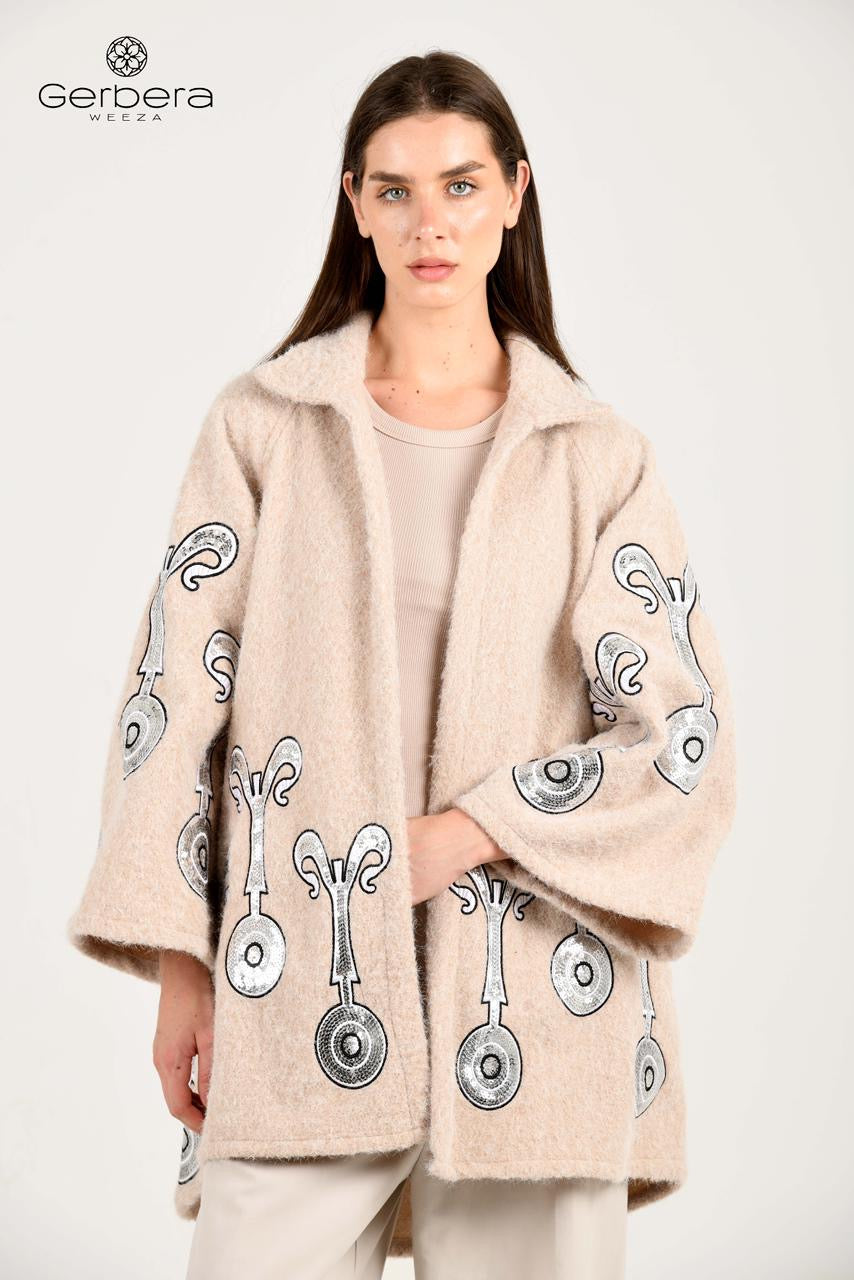 Beige Embroidered Wool Jacket