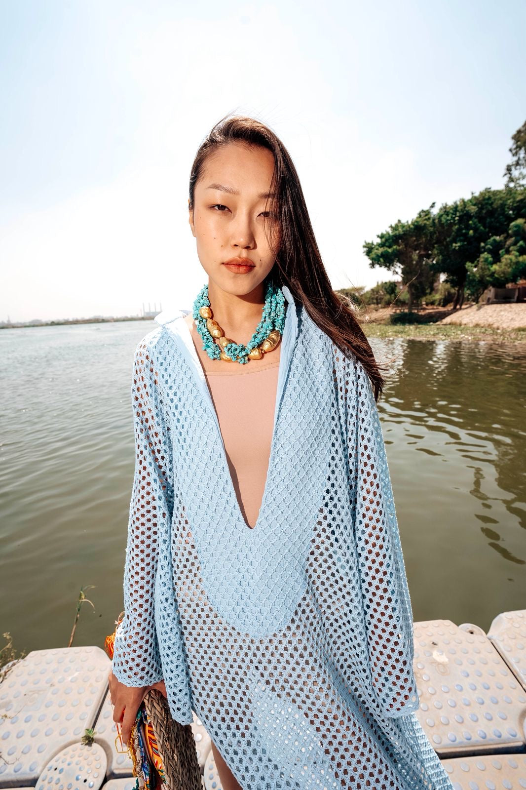 Baby Blue Remal Crochet Cover-Up Dress