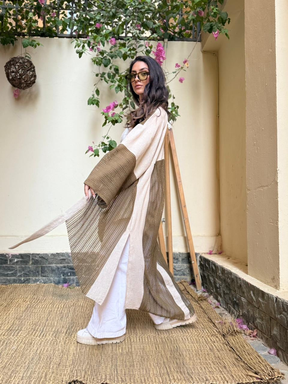 "Solina Linen Crochet Cardigan