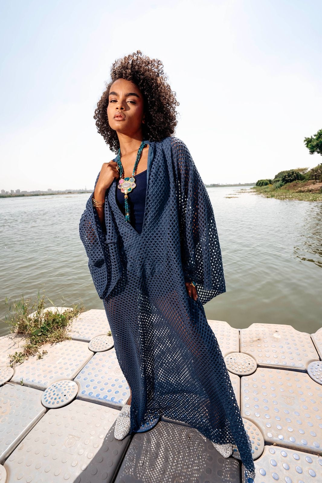 Navy RemalCrochet Cover-Up Dress