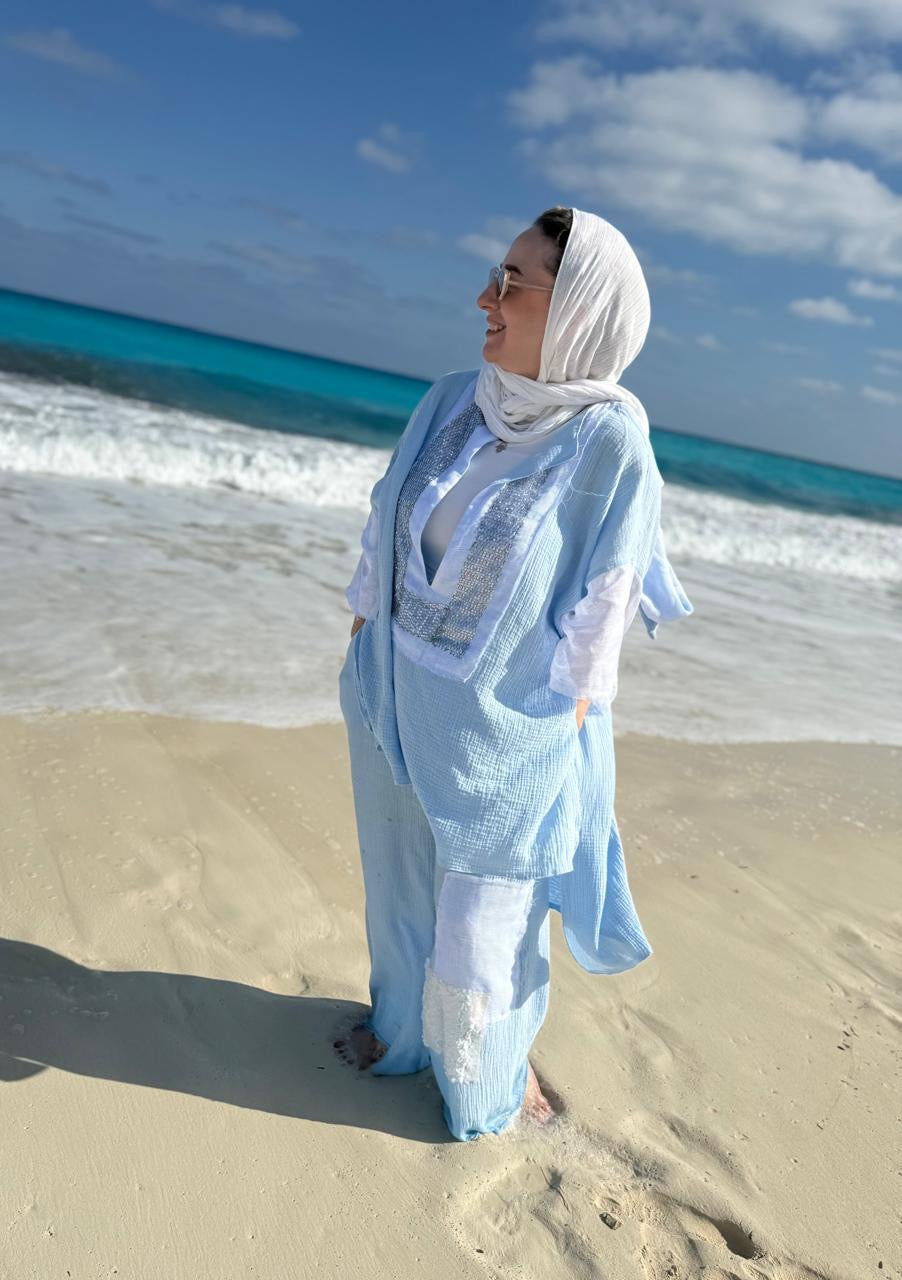 Baby blue linen suit