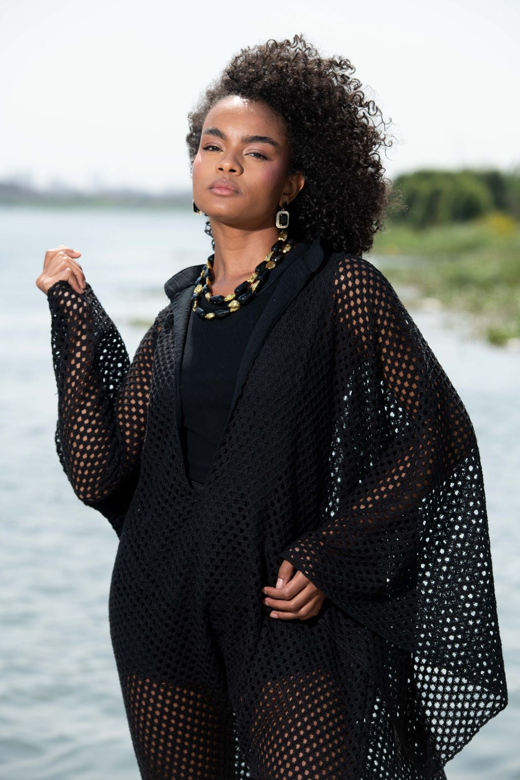 Remal Black Crochet Cover-Up Dress