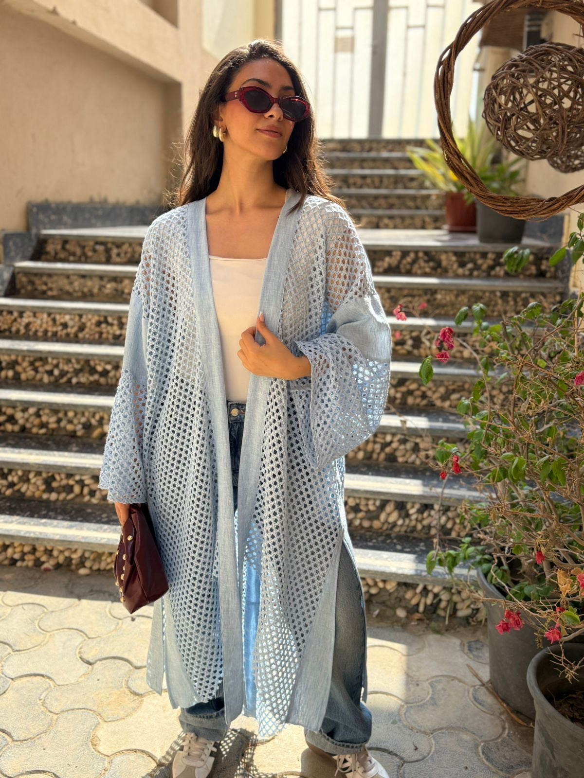 Flavia Linen Crochet Cardigan