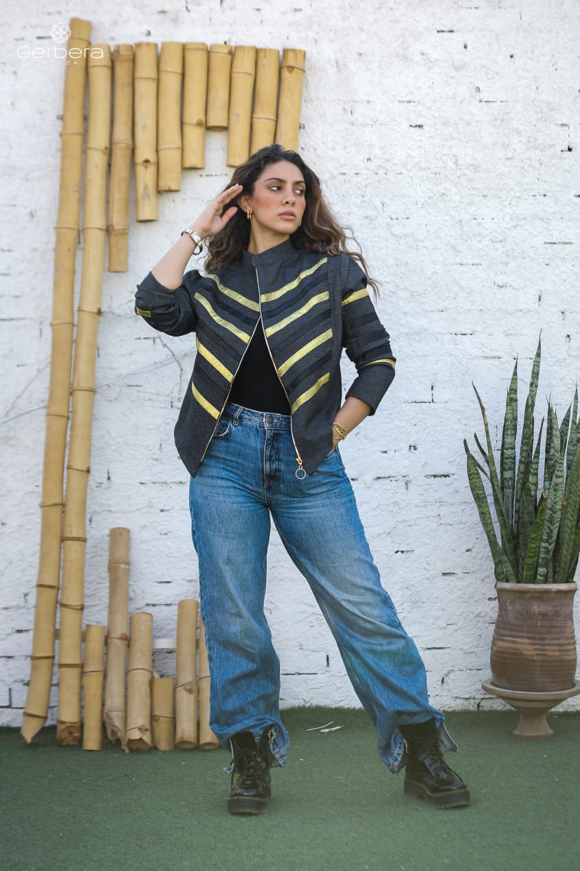 Cotton Jacket with Gold Stripe Details