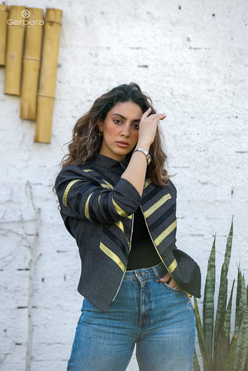 Cotton Jacket with Gold Stripe Details