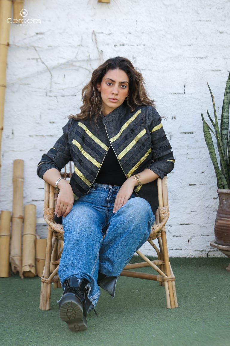 Cotton Jacket with Gold Stripe Details