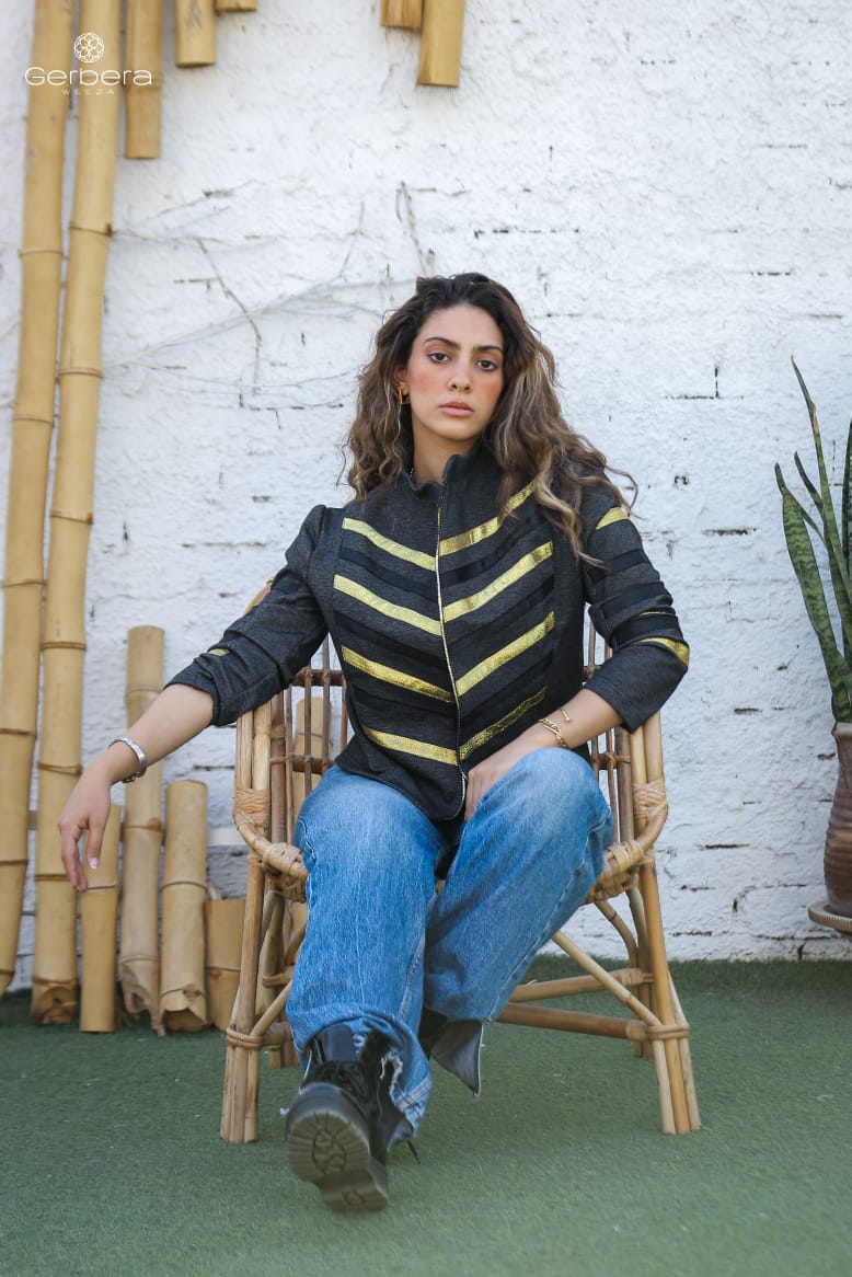 Cotton Jacket with Gold Stripe Details