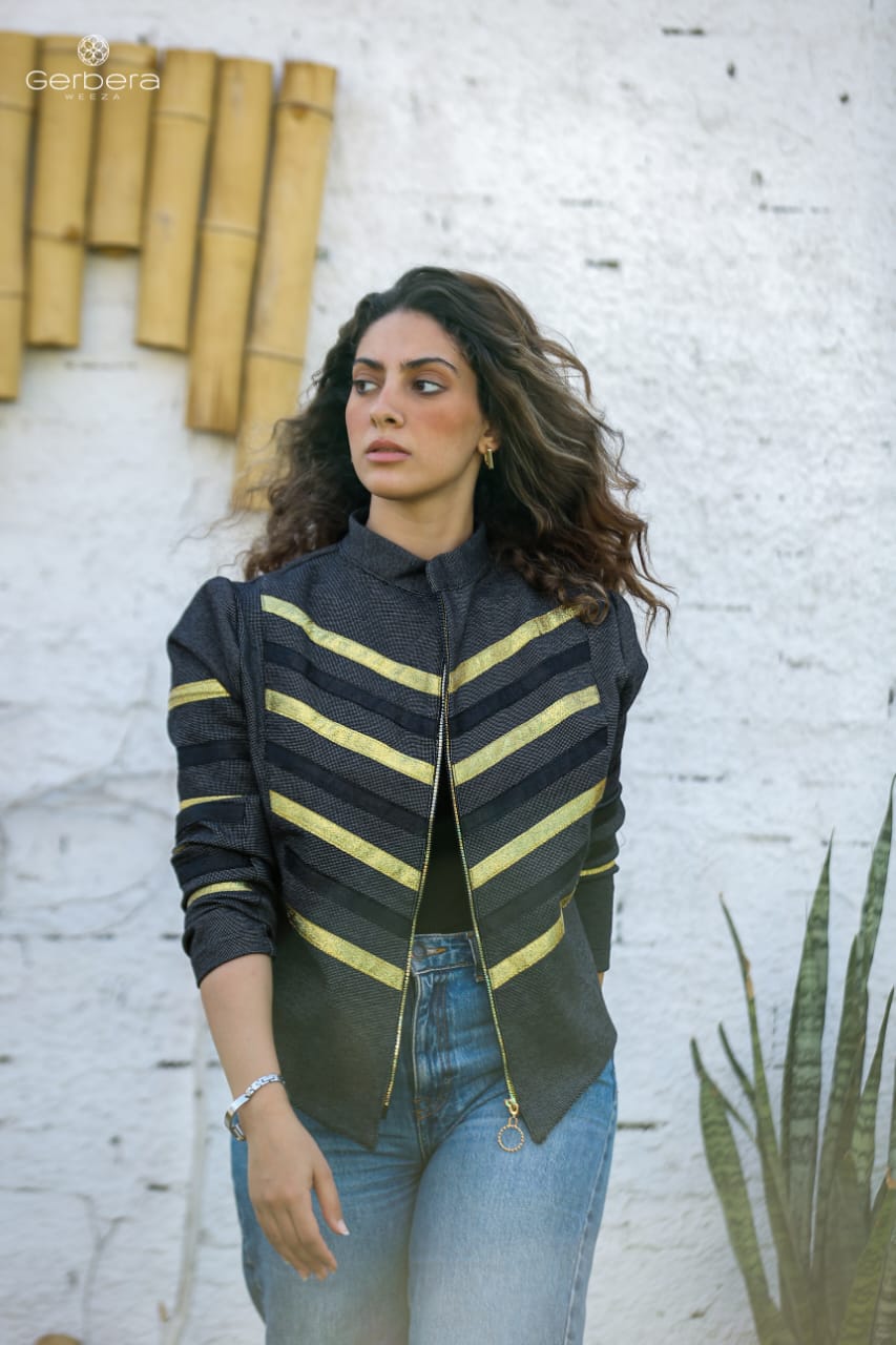 Cotton Jacket with Gold Stripe Details