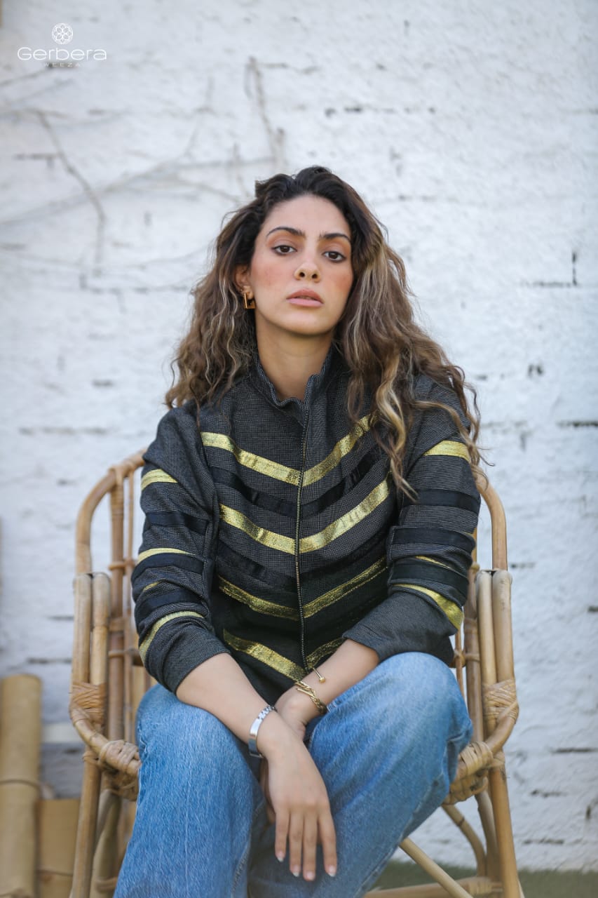 Cotton Jacket with Gold Stripe Details