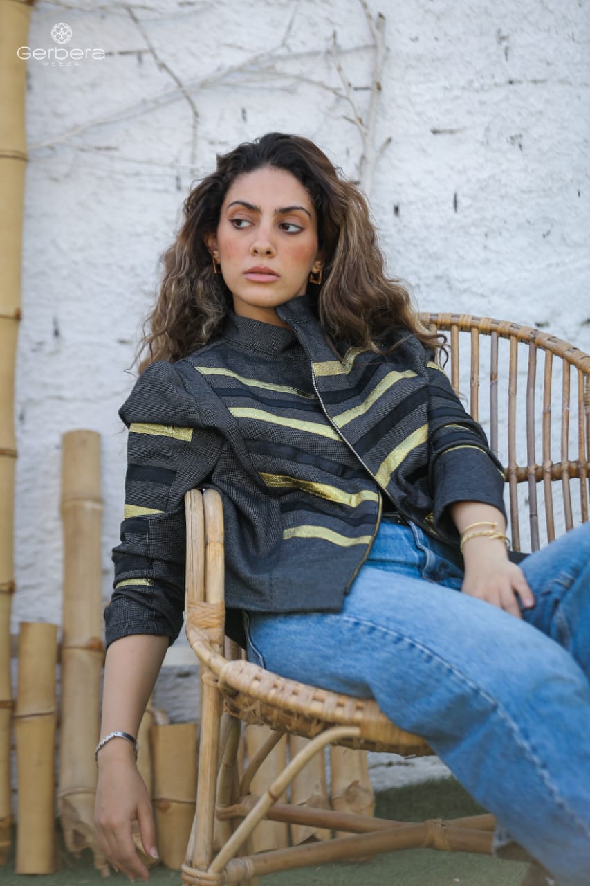 Cotton Jacket with Gold Stripe Details