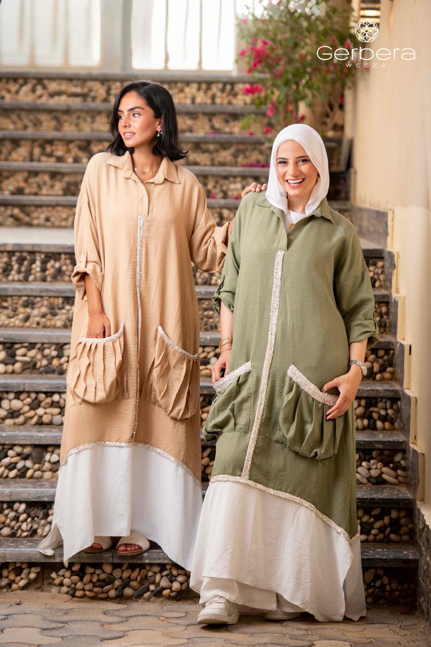 Sequin-Embellished Linen Dress
