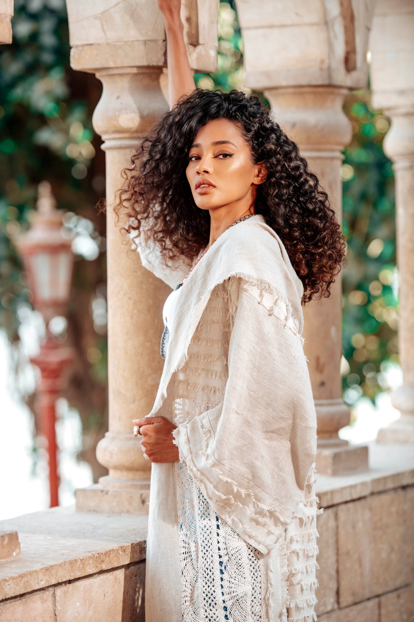 Ramla Linen Kaftan with Handmade Cotton Crochet