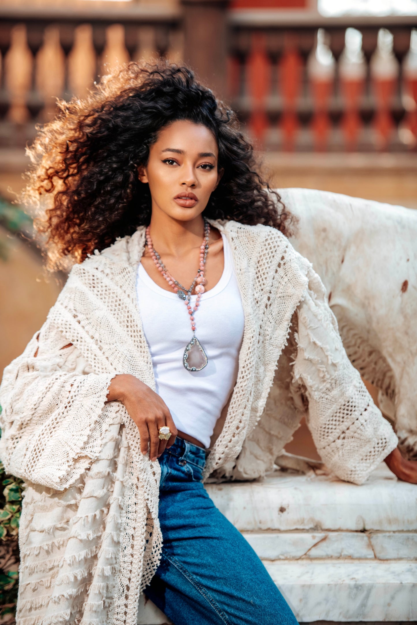 Samra Hand-Crocheted Linen Kaftan