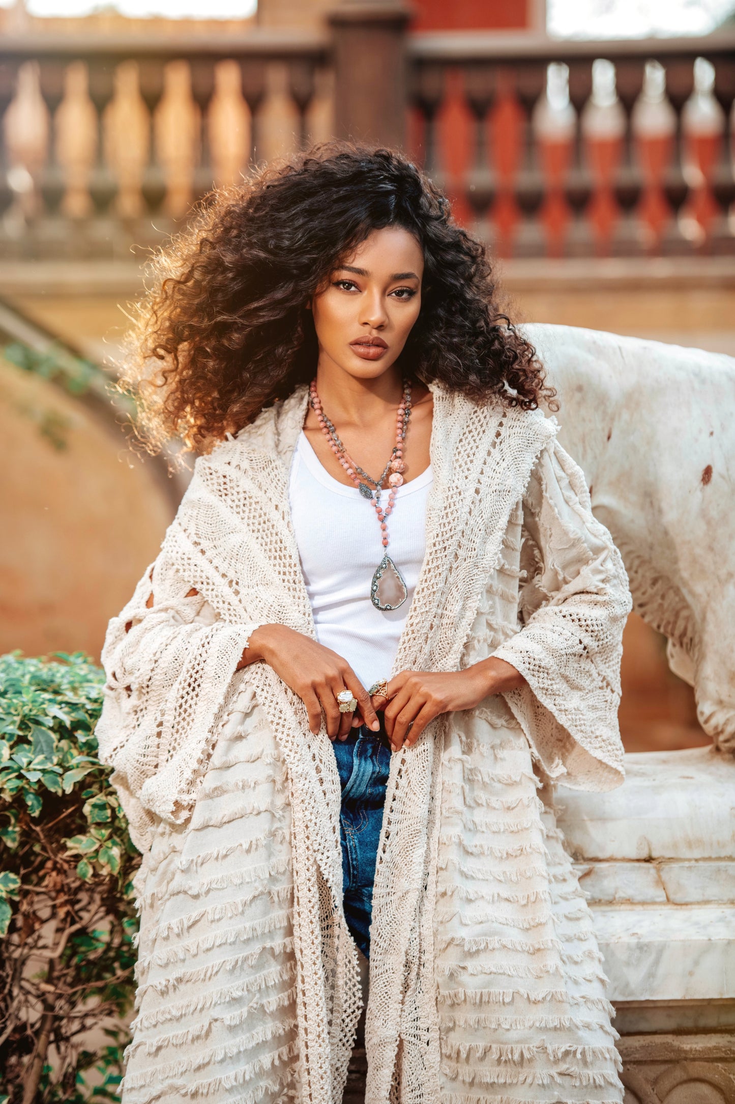 Samra Hand-Crocheted Linen Kaftan