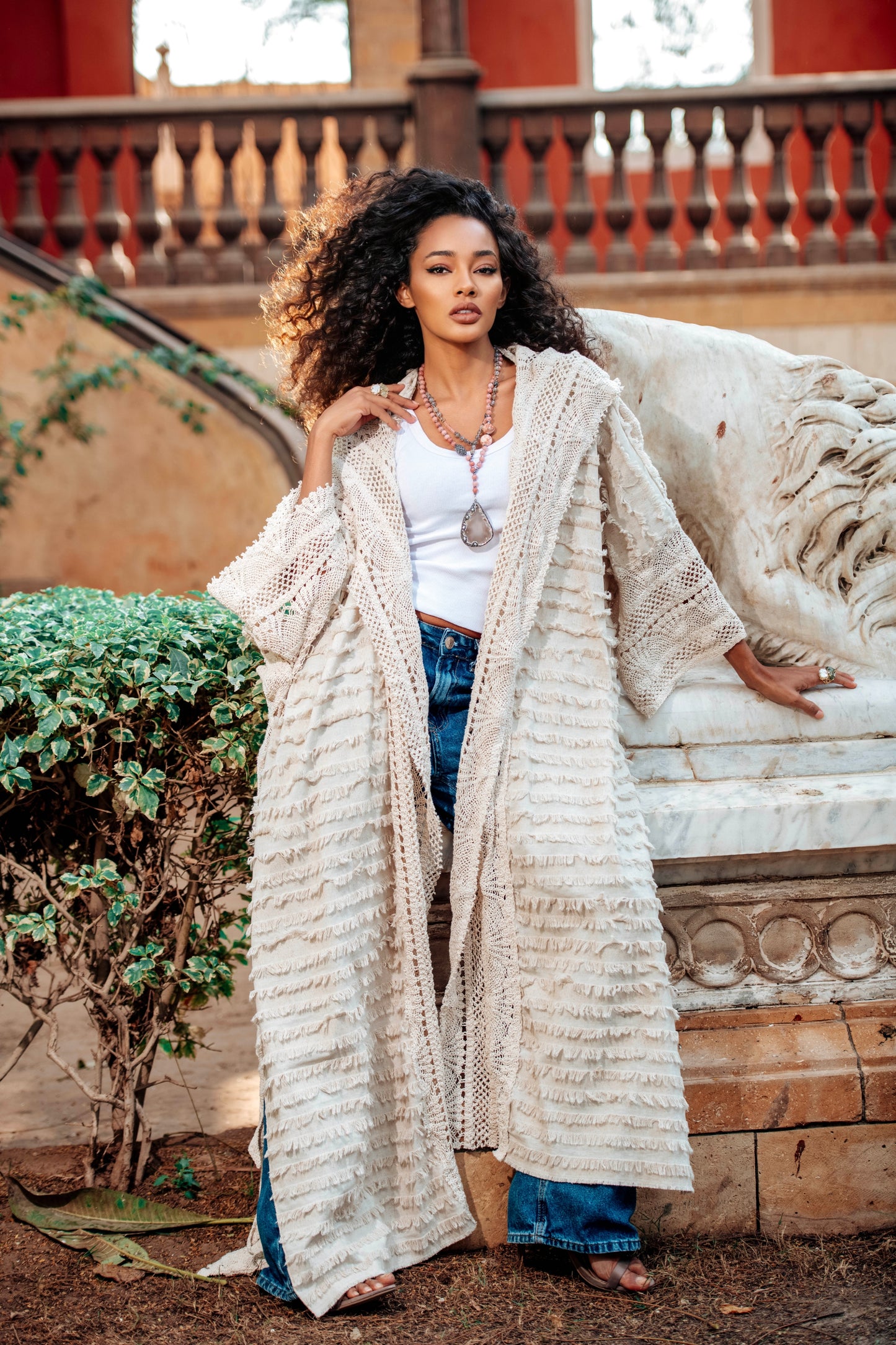 Samra Hand-Crocheted Linen Kaftan