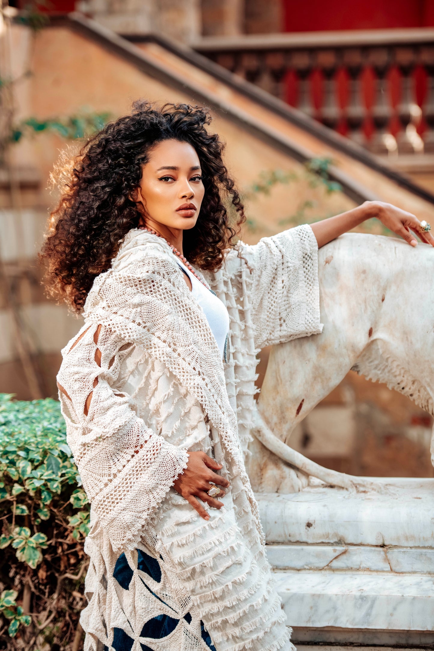 Samra Hand-Crocheted Linen Kaftan