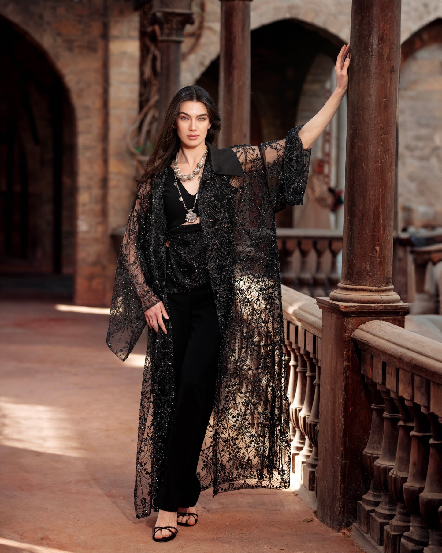 Sedra Kaftan – Luxury black Embroidered Tulle