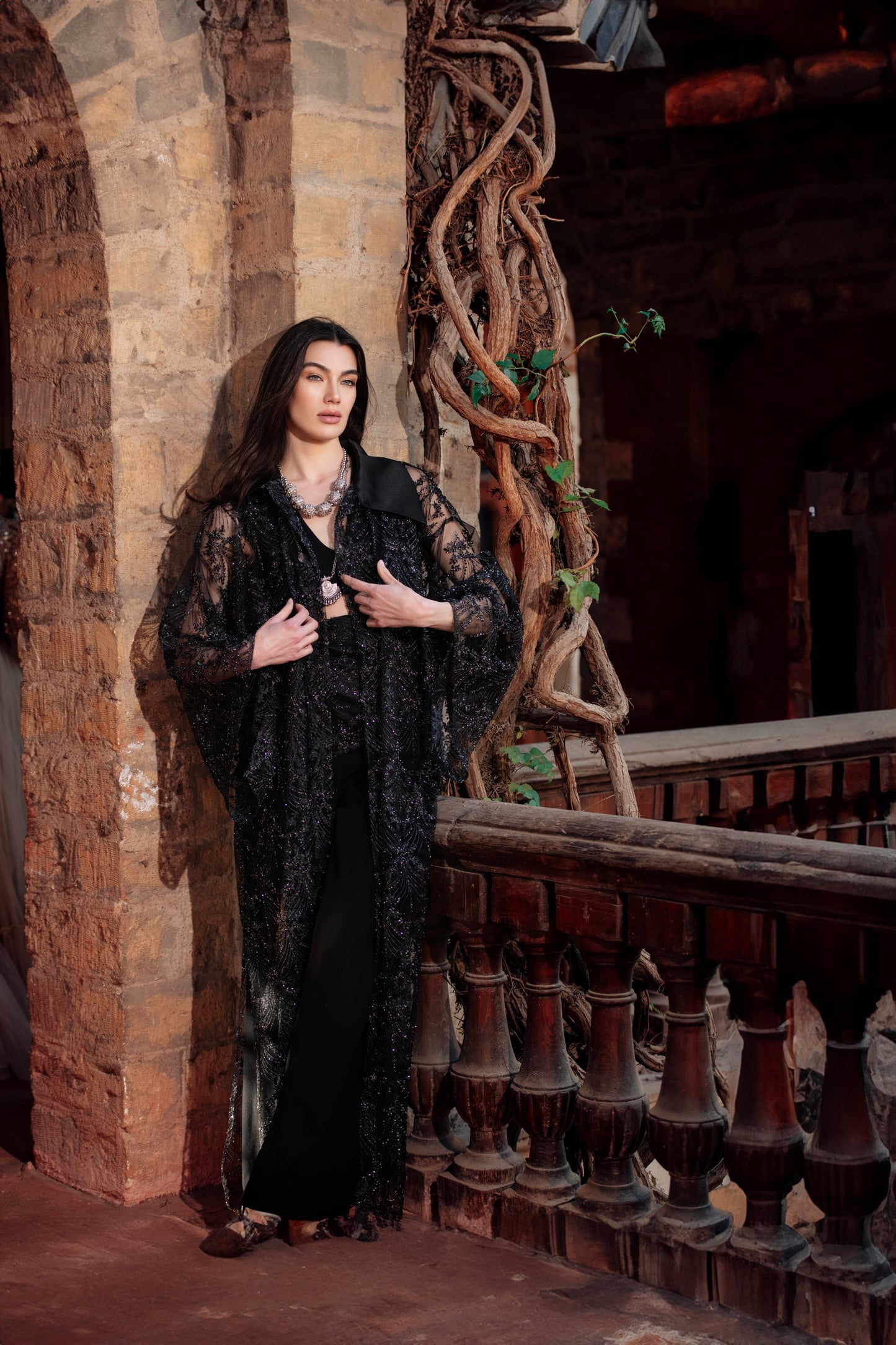 Sedra Kaftan – Luxury black Embroidered Tulle