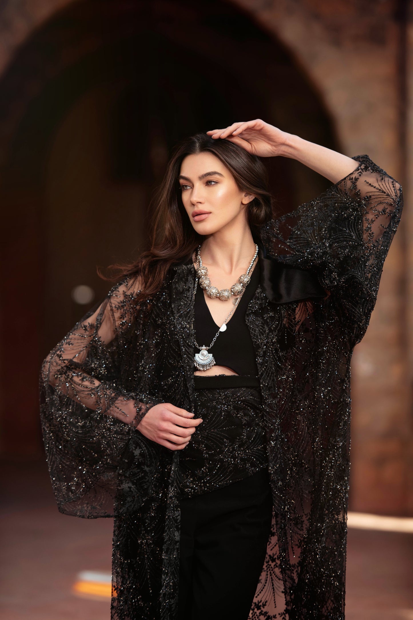 Sedra Kaftan – Luxury black Embroidered Tulle
