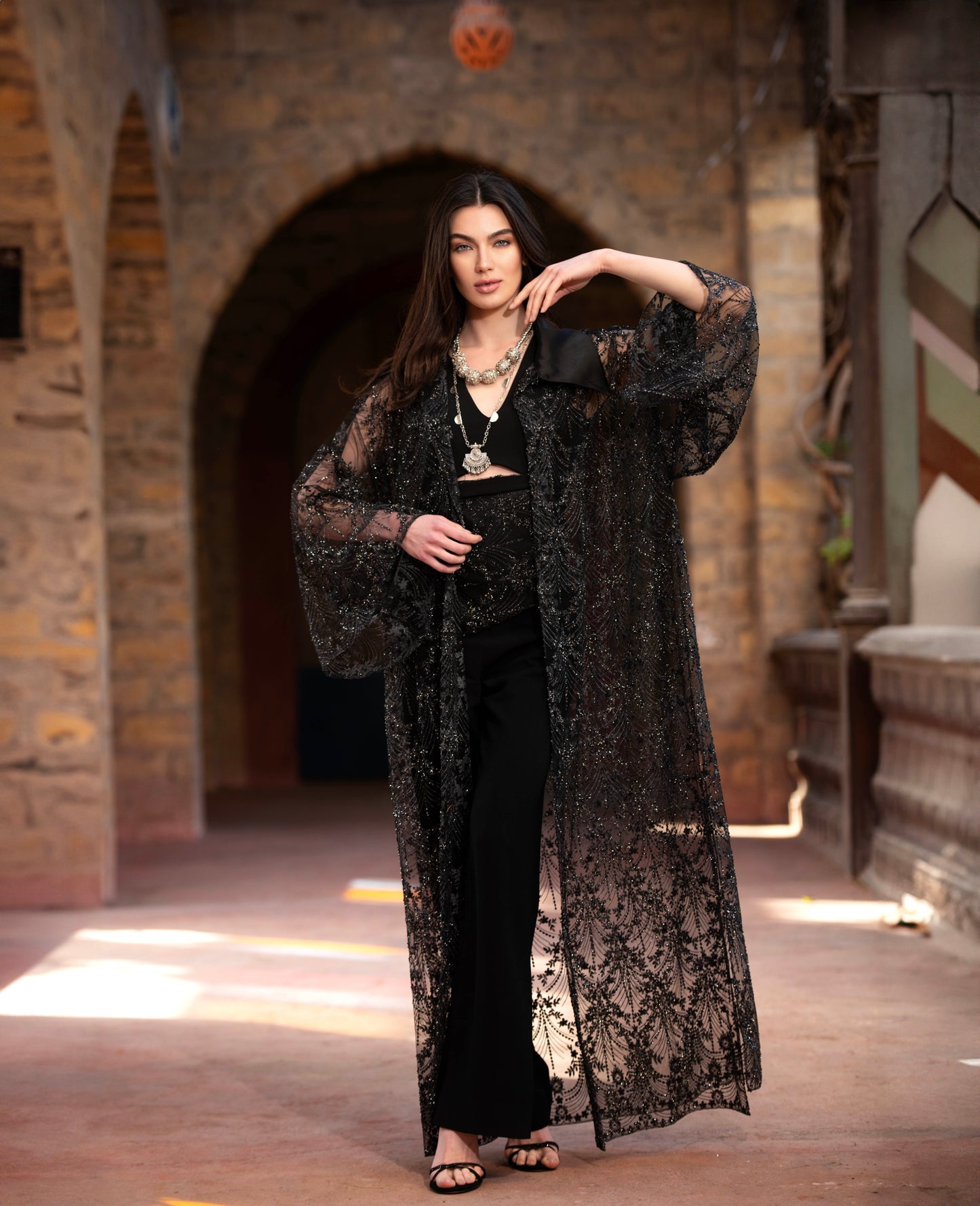 Sedra Kaftan – Luxury black Embroidered Tulle