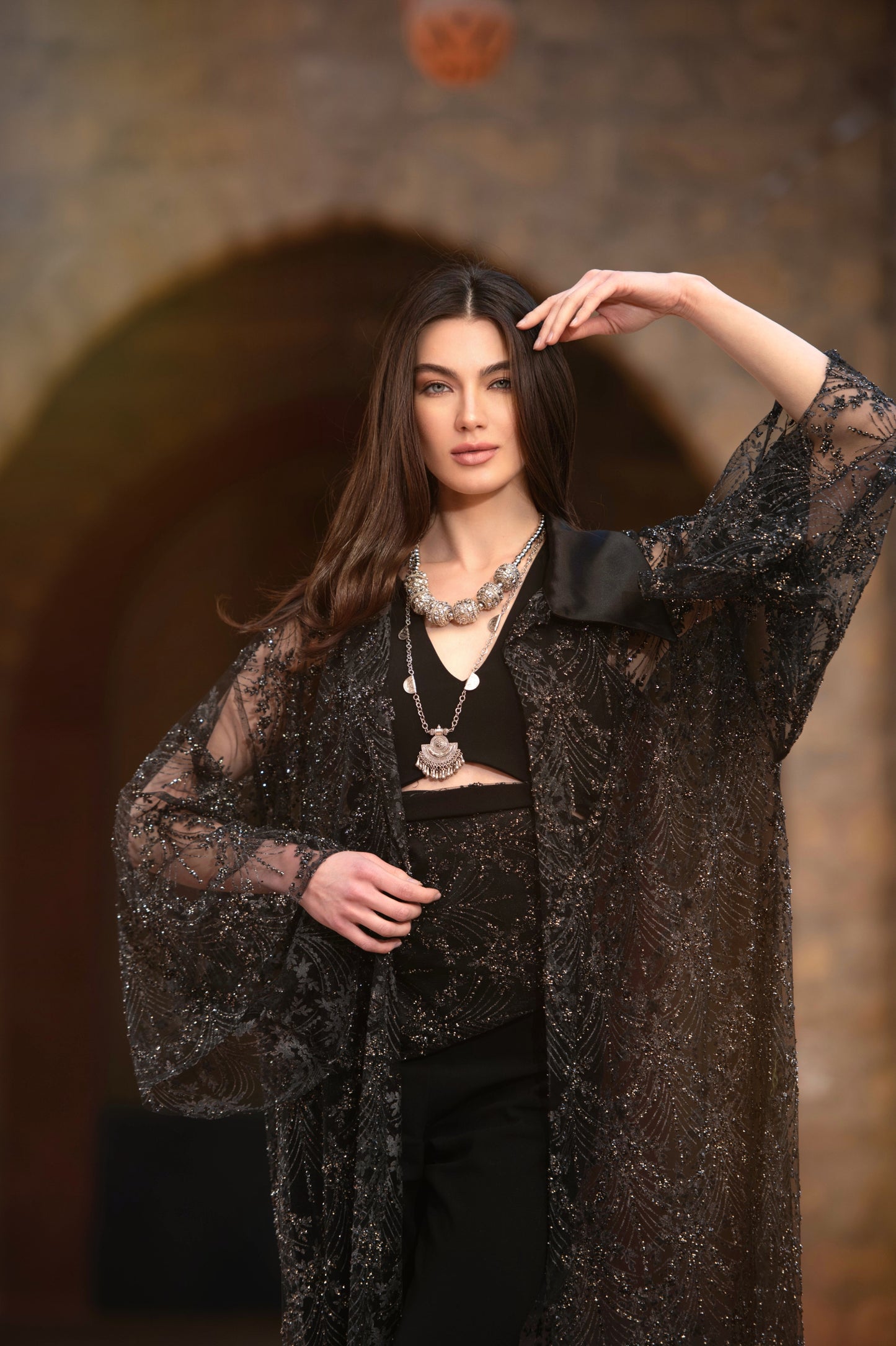 Sedra Kaftan – Luxury black Embroidered Tulle
