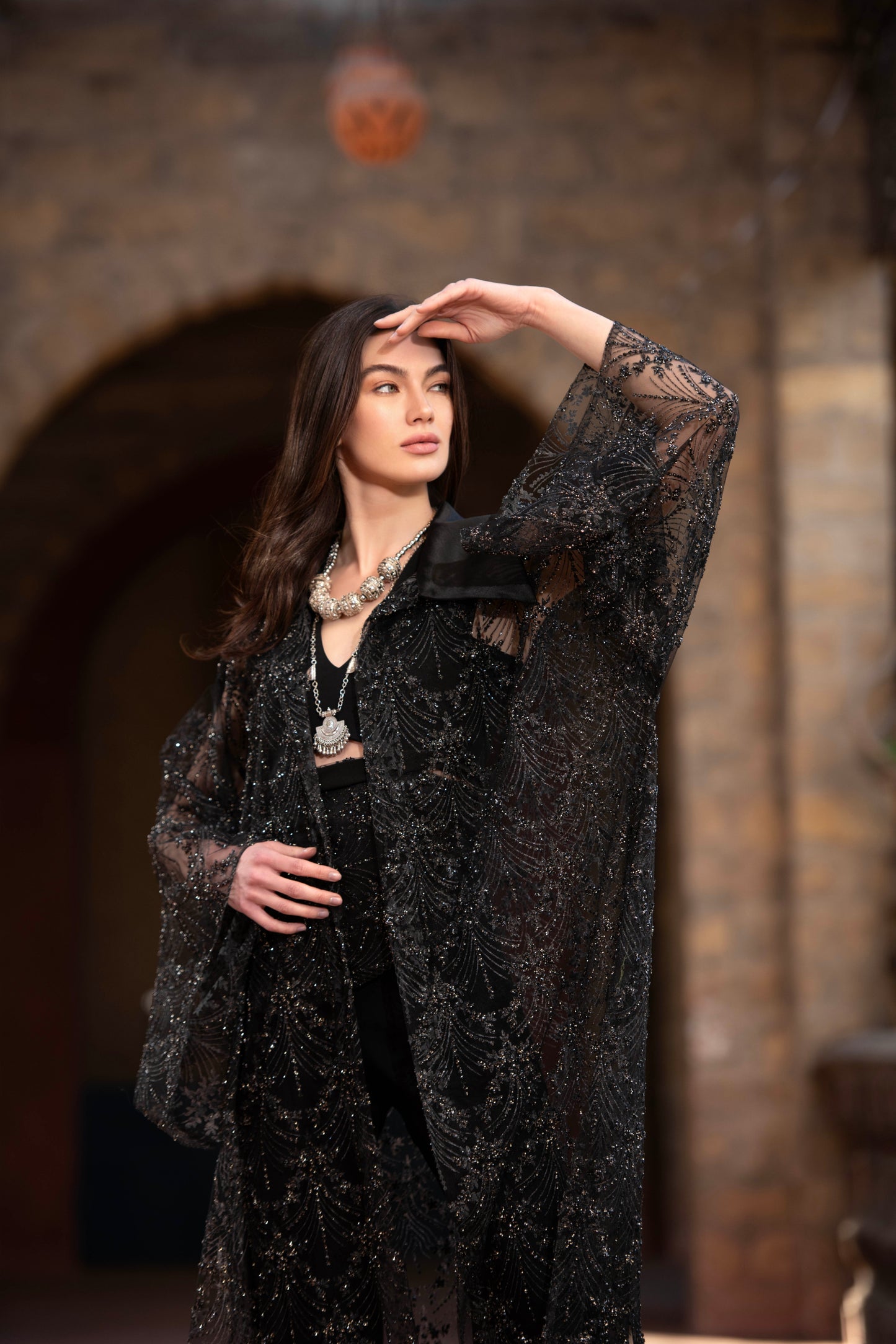 Sedra Kaftan – Luxury black Embroidered Tulle