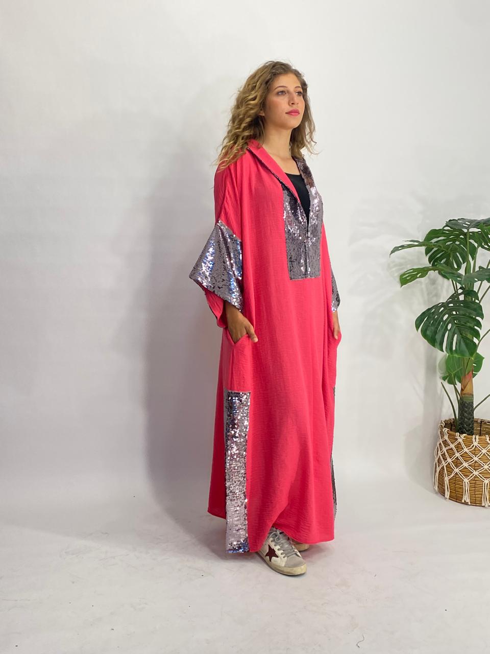 Linen Dress with Sequin Accents