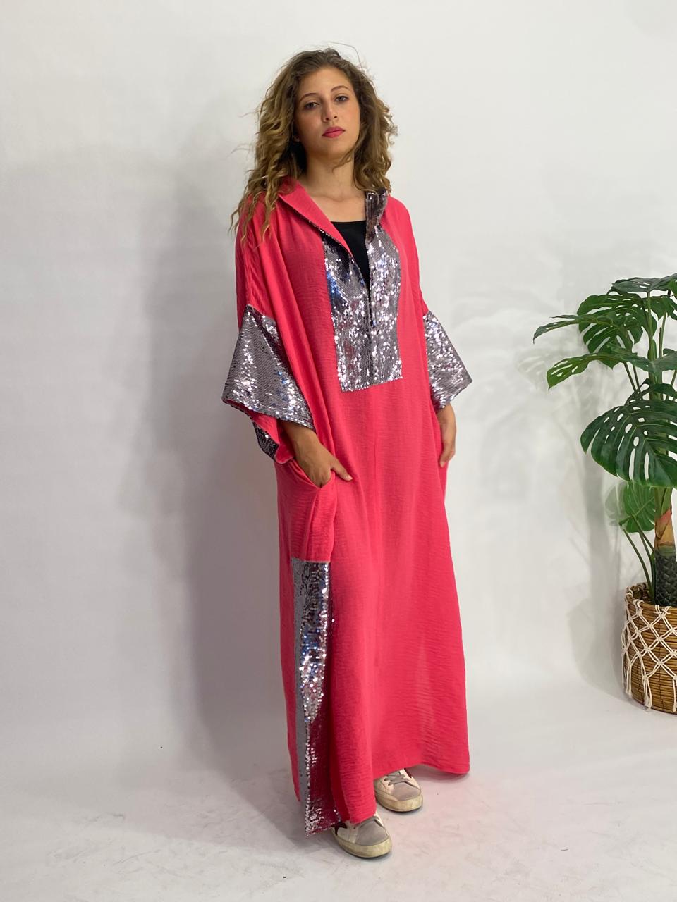 Linen Dress with Sequin Accents