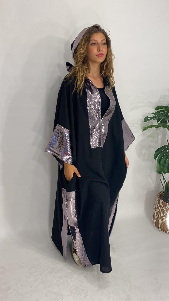 Linen Dress with Sequin Accents