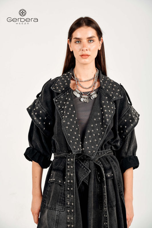 Black Studded Denim Coat