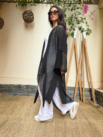 Black Diva Linen & Crochet Cardigan