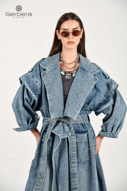 Blue Studded Denim Coat