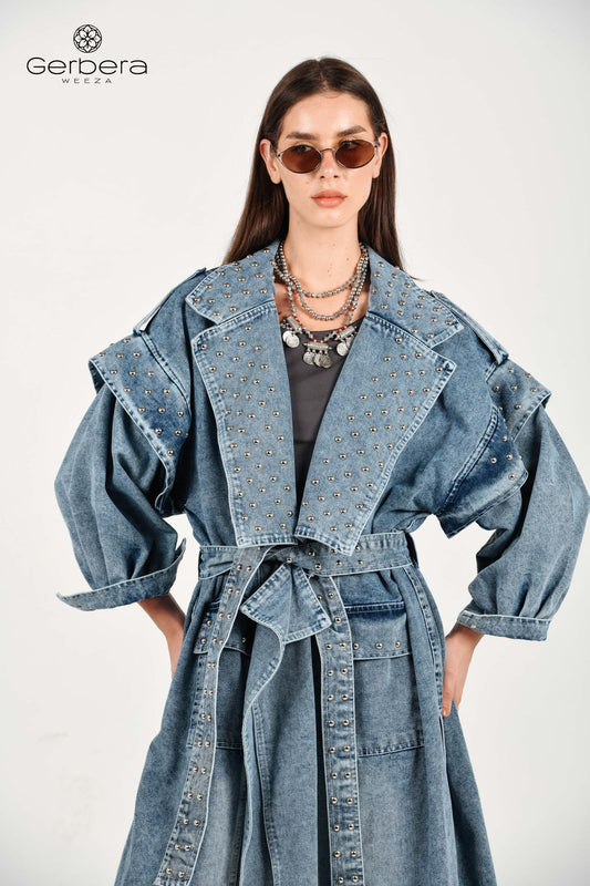 Blue Studded Denim Coat