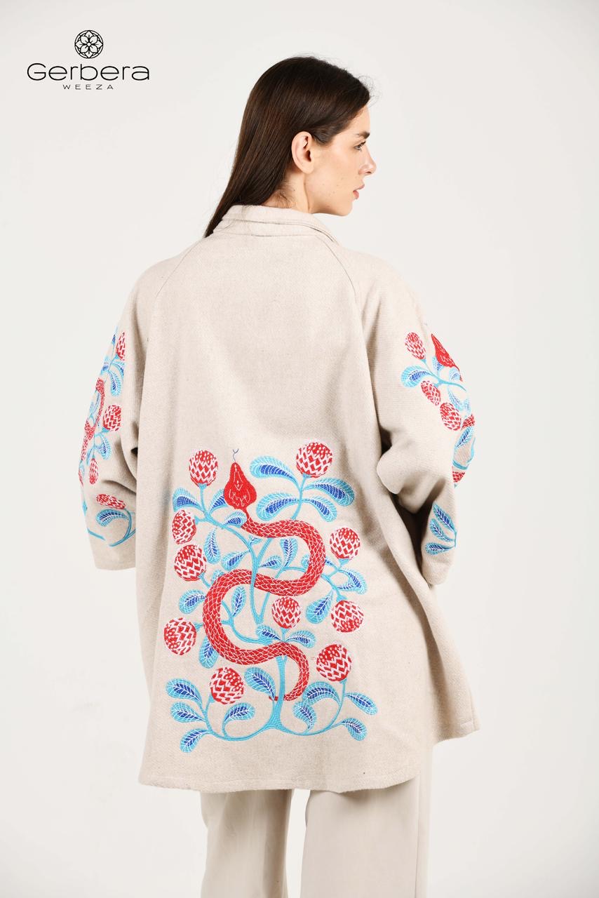 Beige Embroidered Wool Jacket